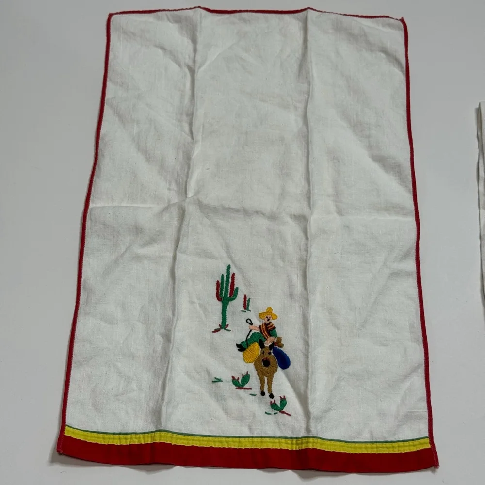 Native American Set of 2 Vintage Embroidered Napkins